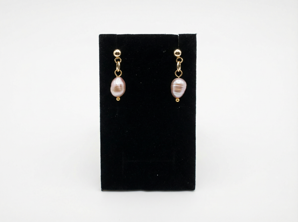 Freshwater Pearl Dangle Earrings – 18K Gold Plated Setting – Hypoallergenic Studs