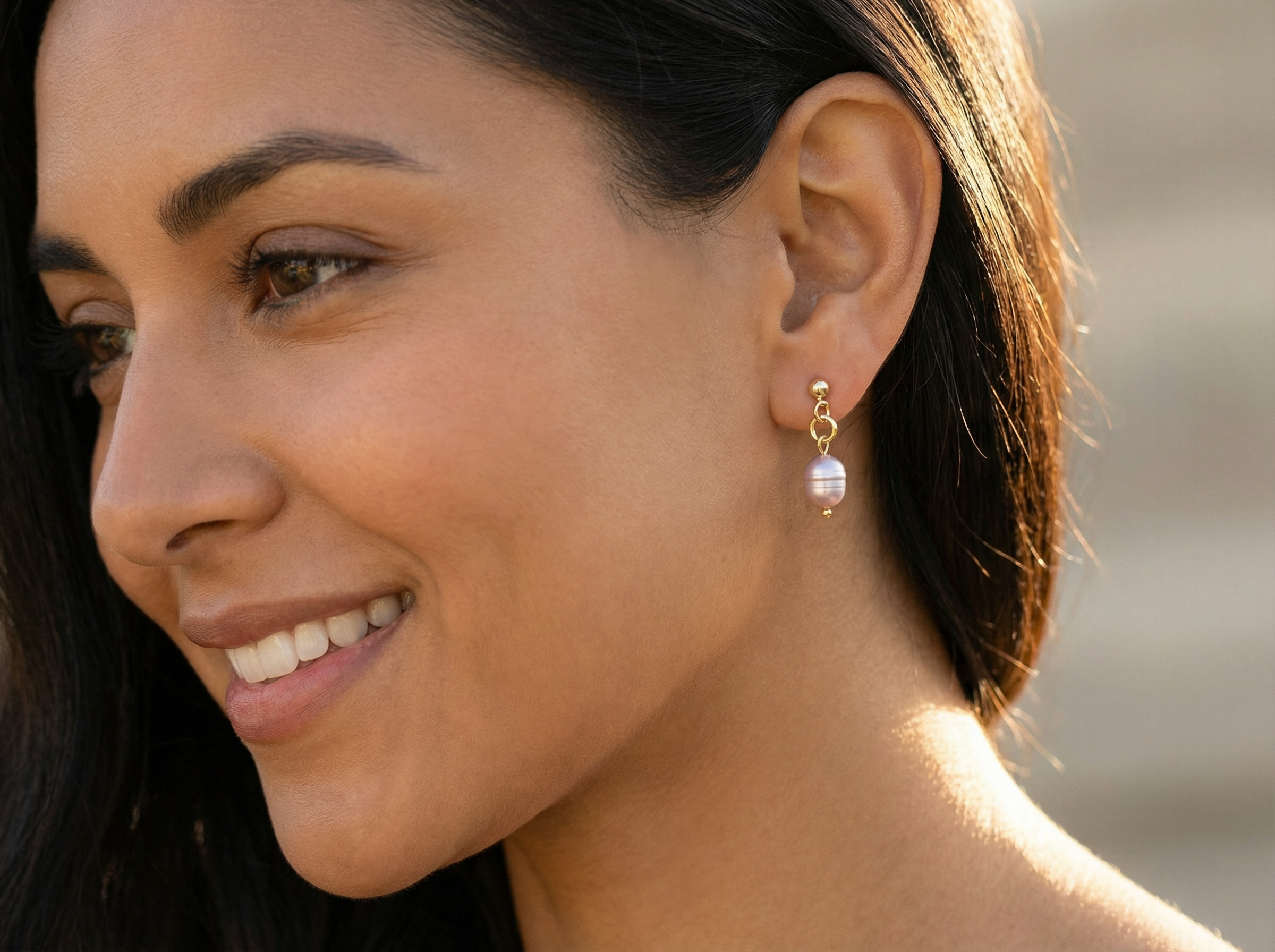 Freshwater Pearl Dangle Earrings – 18K Gold Plated Setting – Hypoallergenic Studs