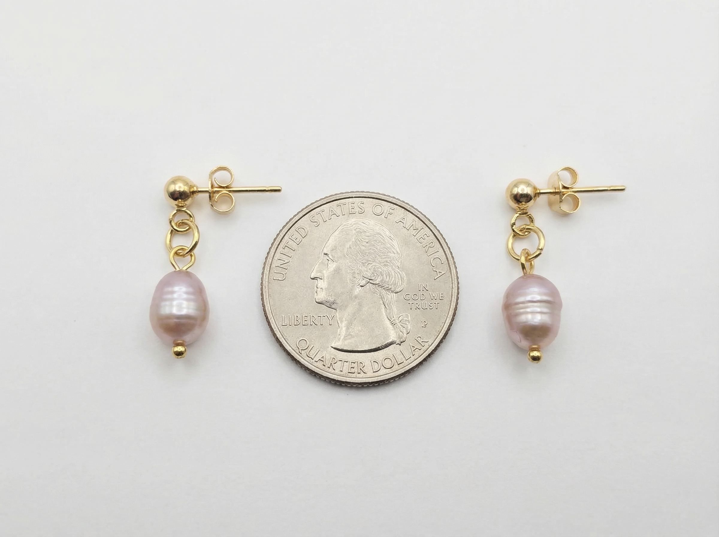 Freshwater Pearl Dangle Earrings – 18K Gold Plated Setting – Hypoallergenic Studs