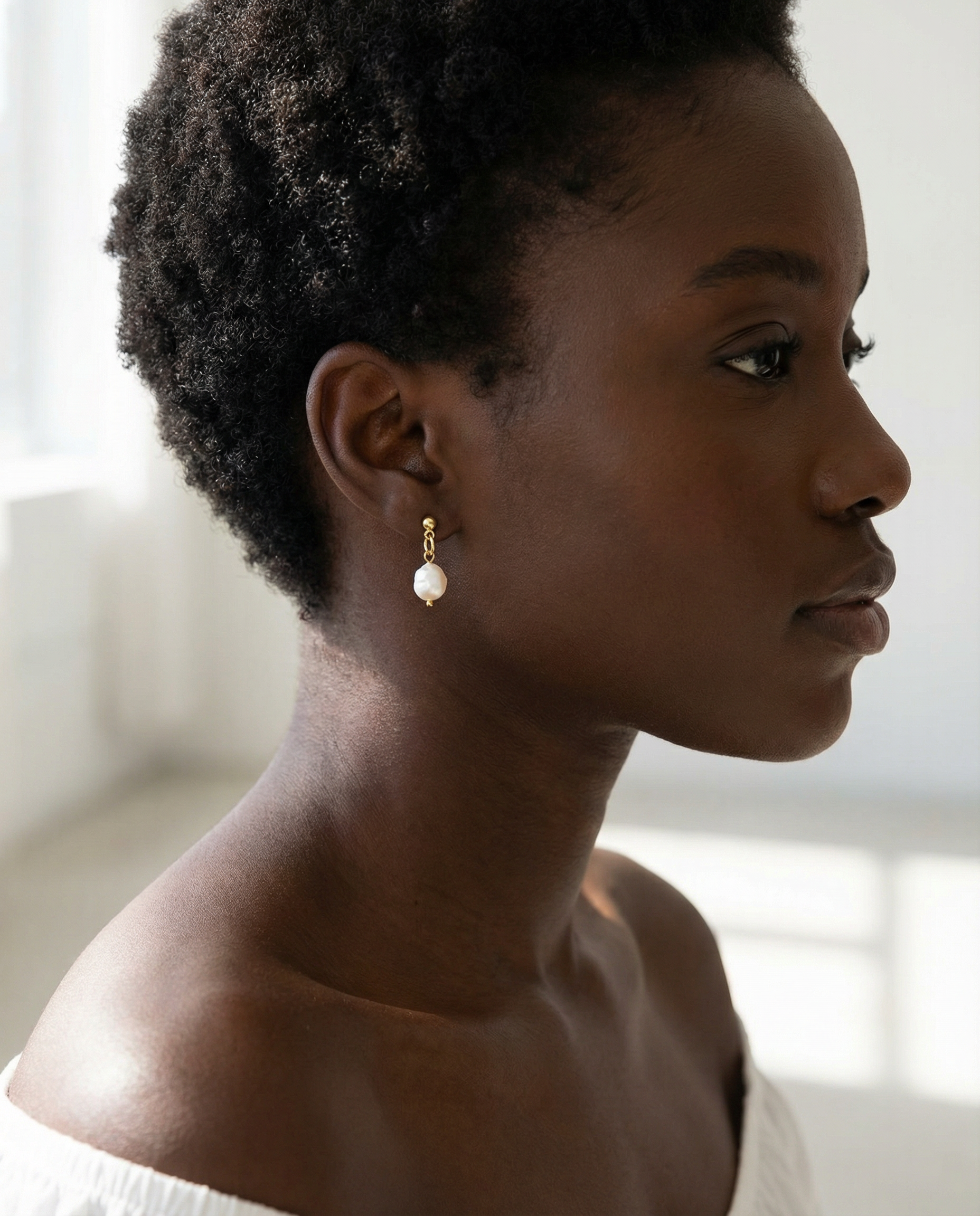 Freshwater Pearl Dangle Earrings – 18K Gold Plated Setting – Hypoallergenic Studs