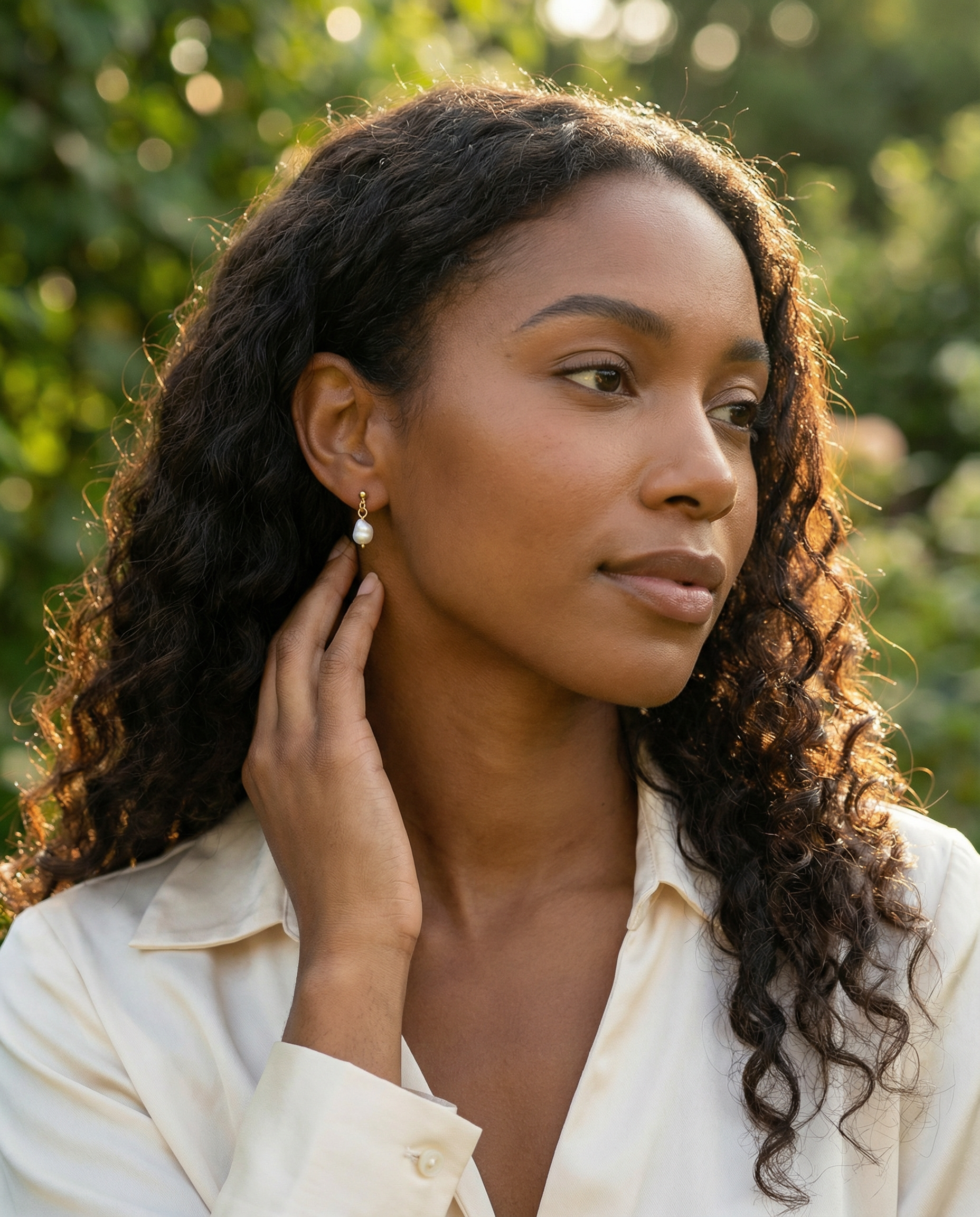 Freshwater Pearl Dangle Earrings – 18K Gold Plated Setting – Hypoallergenic Studs