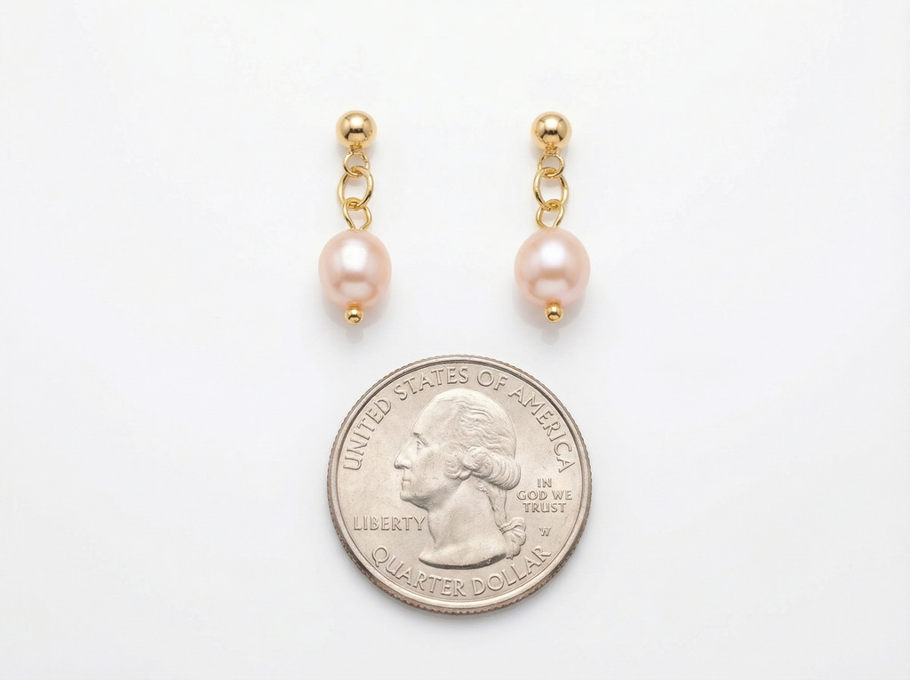 Freshwater Pearl Dangle Earrings – 18K Gold Plated Setting – Hypoallergenic Studs