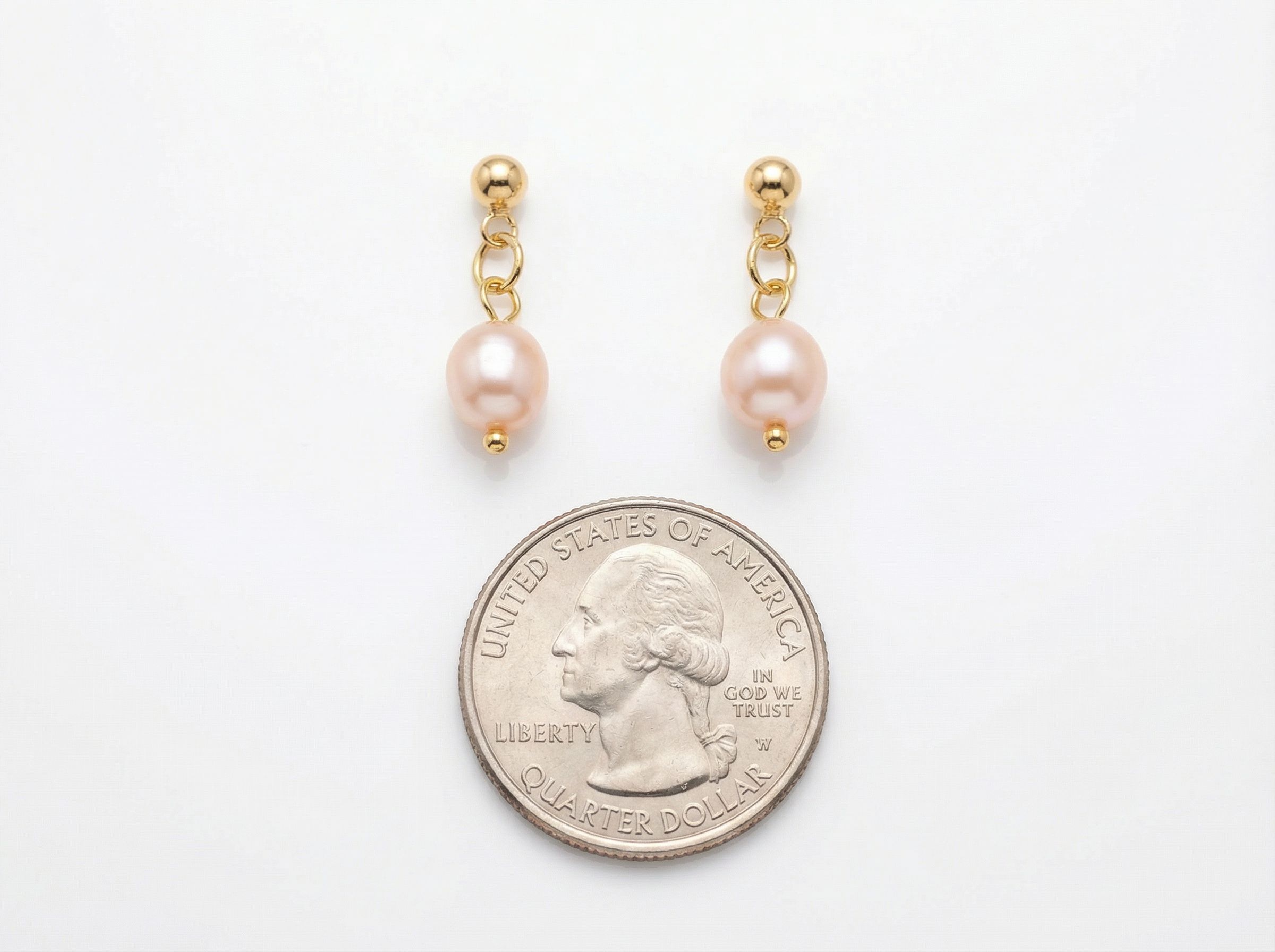 Freshwater Pearl Dangle Earrings – 18K Gold Plated Setting – Hypoallergenic Studs