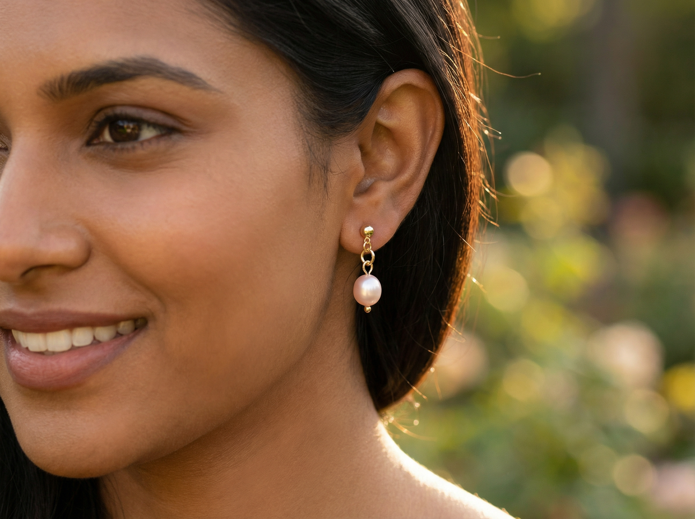 Freshwater Pearl Dangle Earrings – 18K Gold Plated Setting – Hypoallergenic Studs
