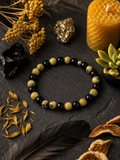 Black Onyx & Yellow Turquoise Bead Bracelet – Silver Accent – 7.5" Stretch